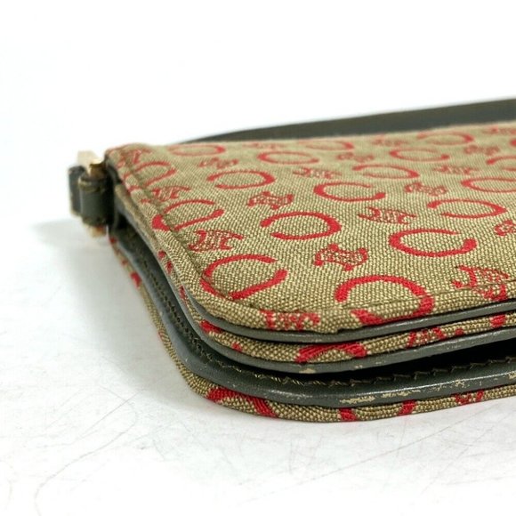 CELINE CMacadam Mini Hand Bag Accessory pouch Canvas/Leather Khaki x Red - Picture 8 of 12